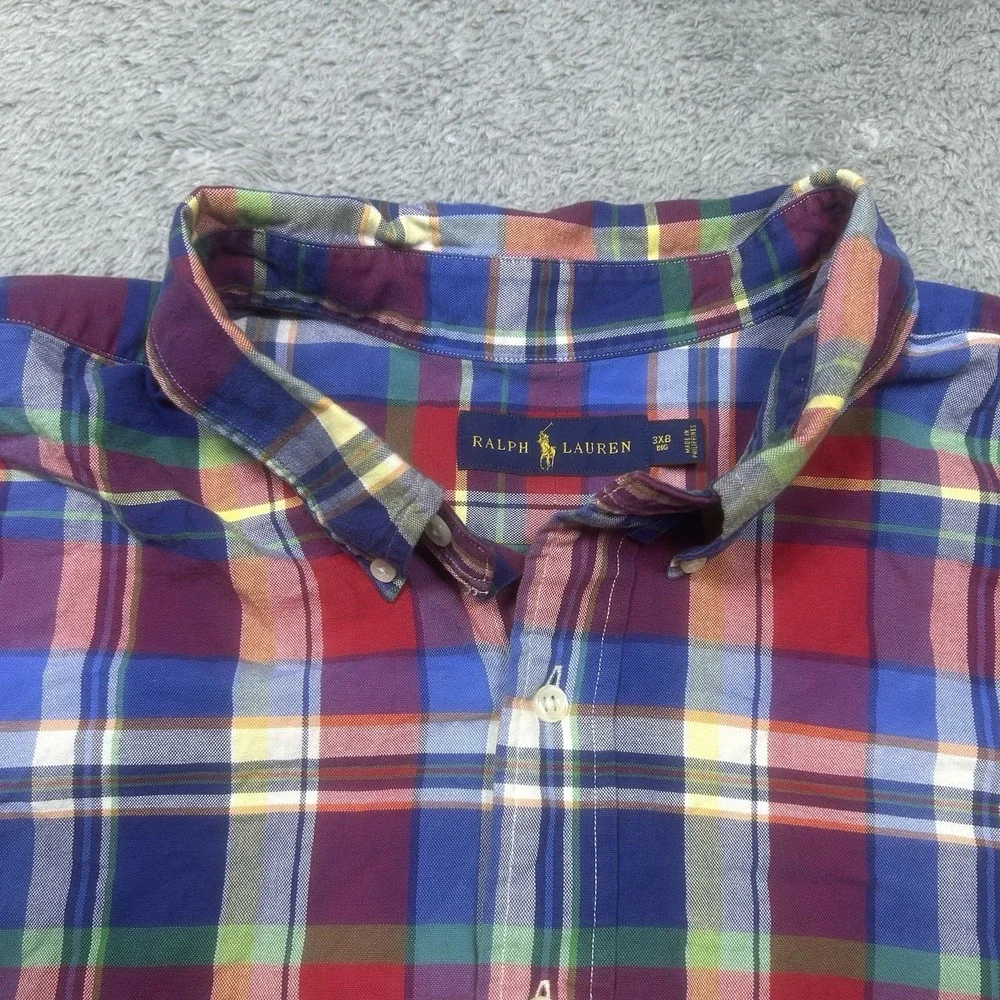 Ralph Lauren Oxford Shirt Men 3XB Madras Plaid Long Sleeve‎ Flesh Pony Button Up